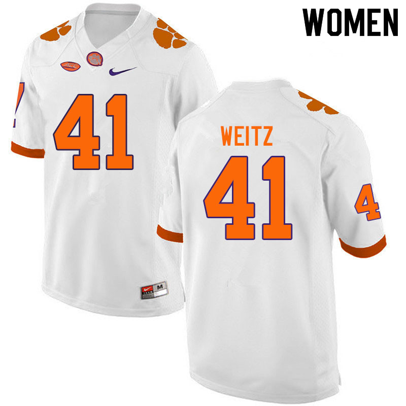 Women #41 Jonathan Weitz Clemson Tigers College Football Jerseys Sale-White